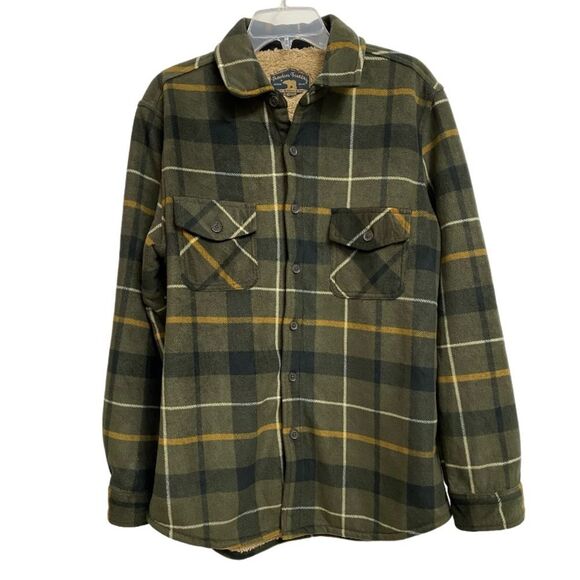 Freedom Foundry Men's Fleece Shirt Jacket Sherpa M Dark Green Plaid Super Plush - Picture 1 of 11